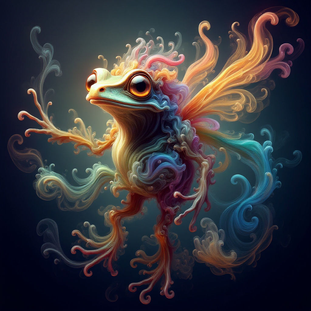 Cosmic Frog Drifting Through Nebula in Dark Fantasy Style