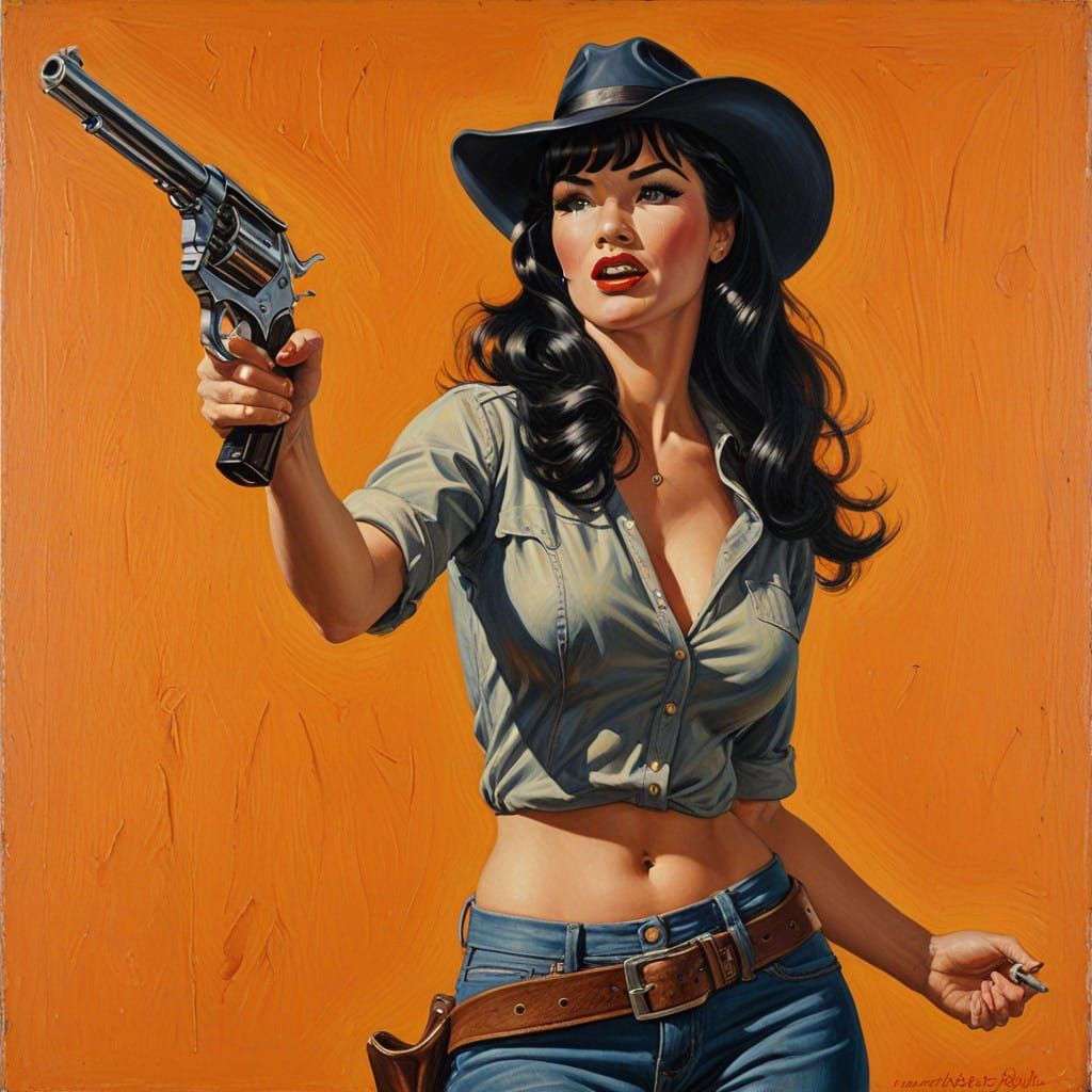 Bettie Page Stands Tall in Fierce Oil Painting