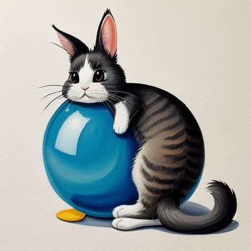 Bunny with Cat Tail in Gouache Style