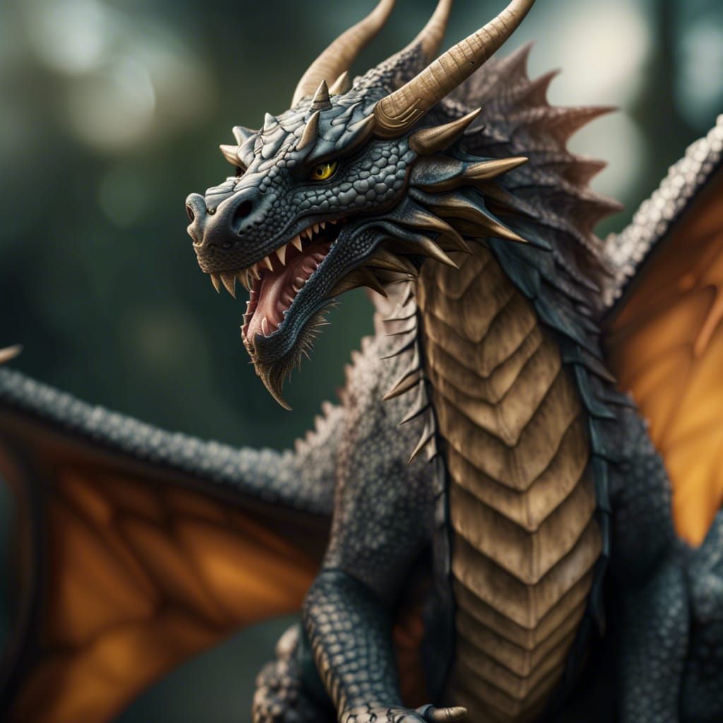 Majestic Dragon with Spread Wings in Soft Focus