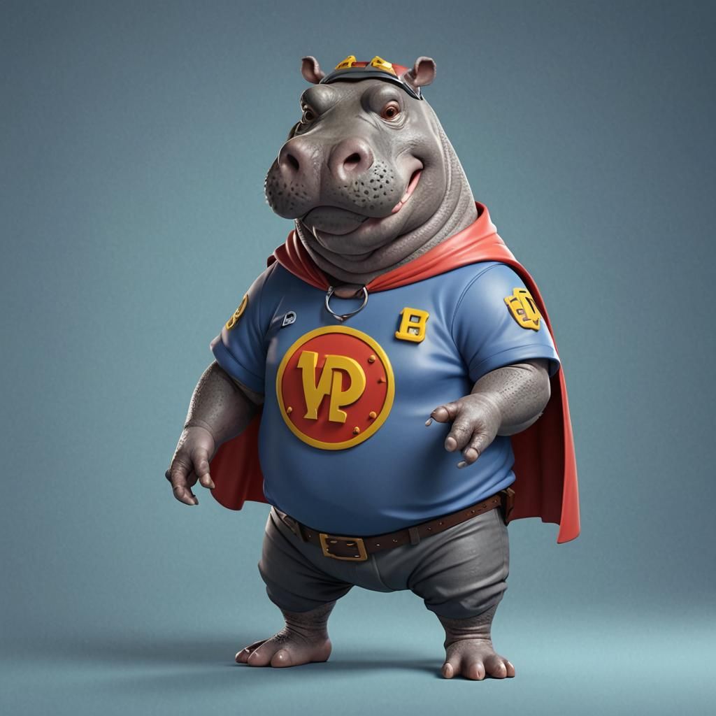 Anthropomorphic Hippo Hero in 3D Digital Art Style