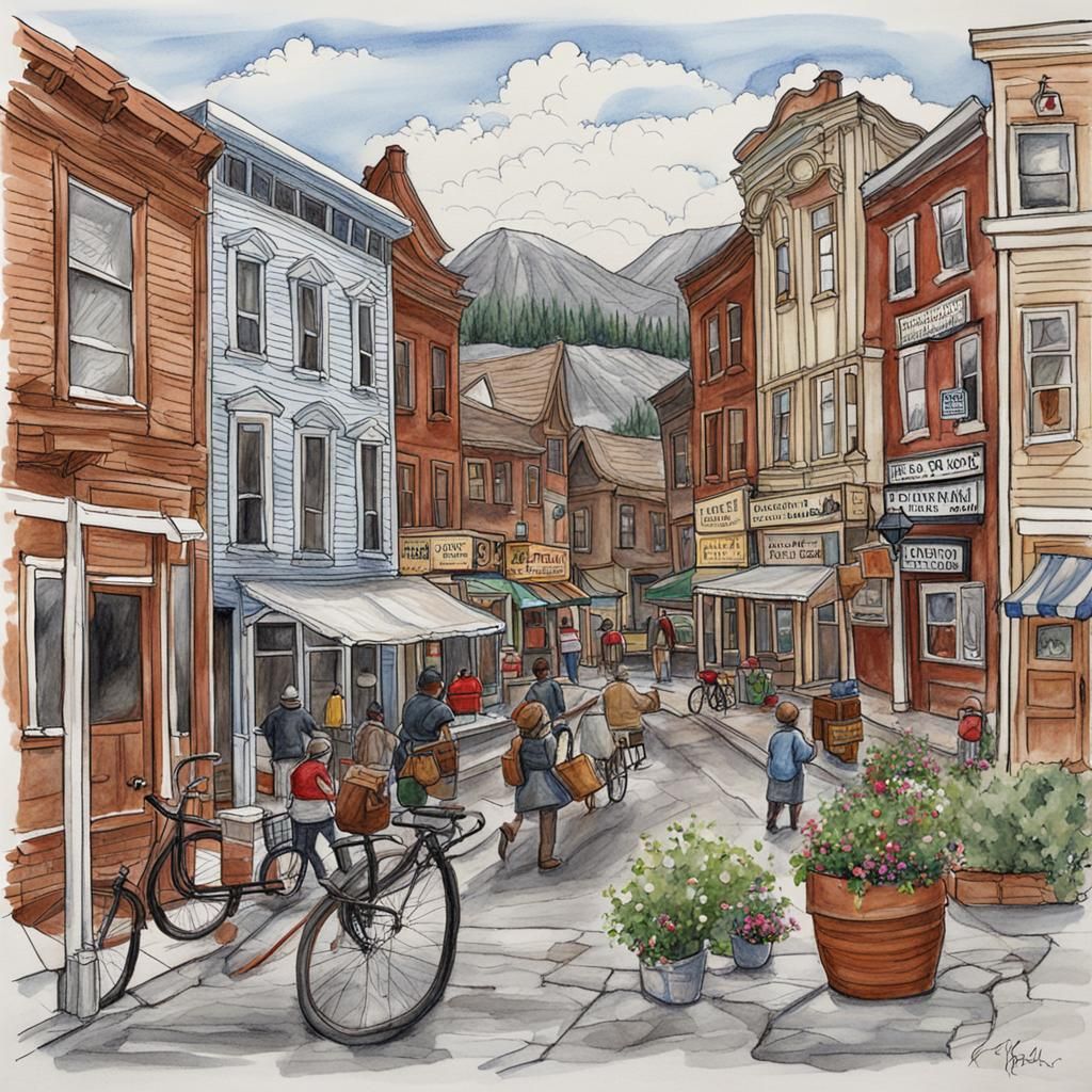 Naive Art Style Town Illustration