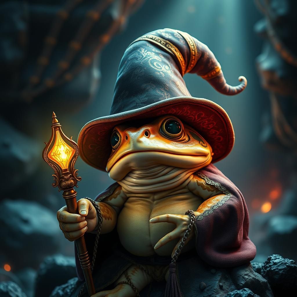 Toad Wizard with Magic Wand in Fantasy Setting