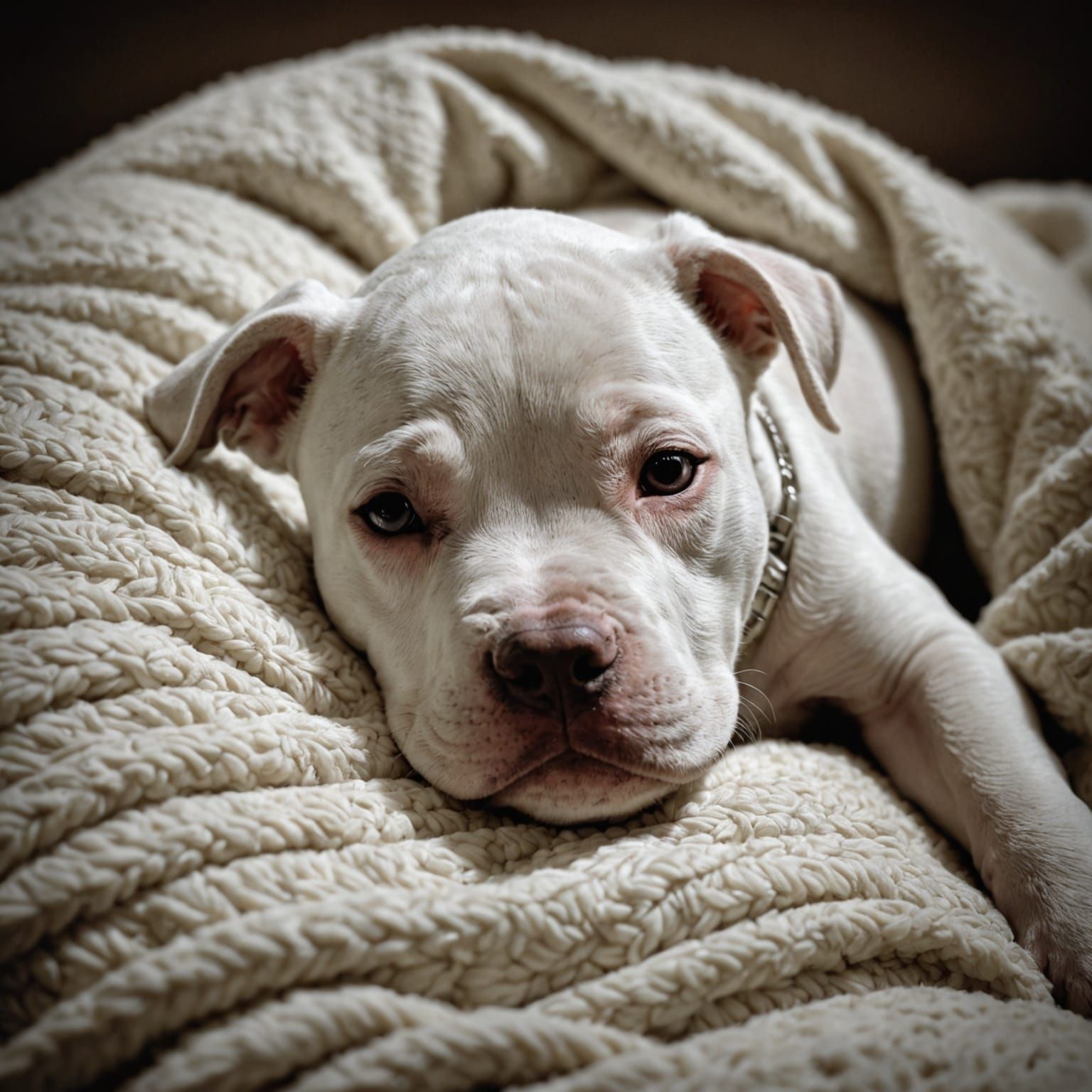 A Snuggly Pitbull Puppy Asleep in a Dreamy Photography Style