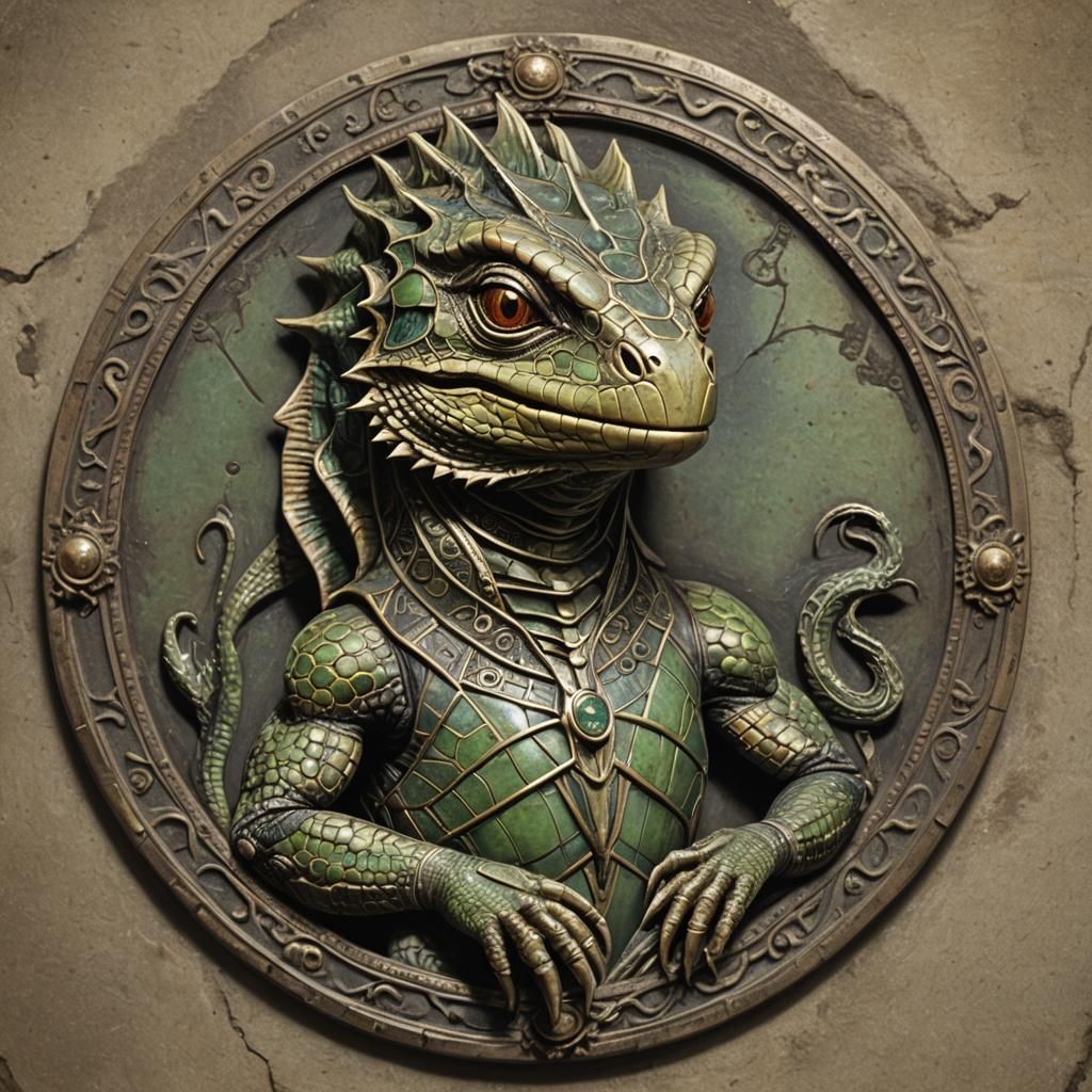 Medallion of a Female Humanoid Lizard