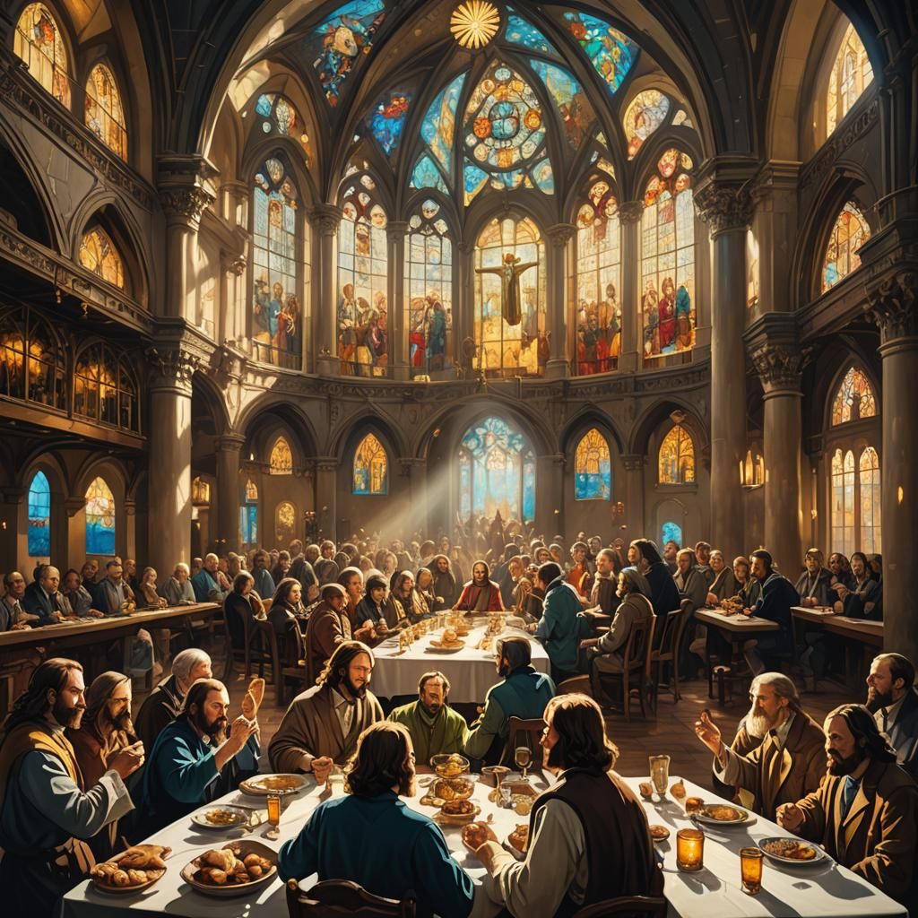 Jesus at Supper: A Surrealist Oil Painting