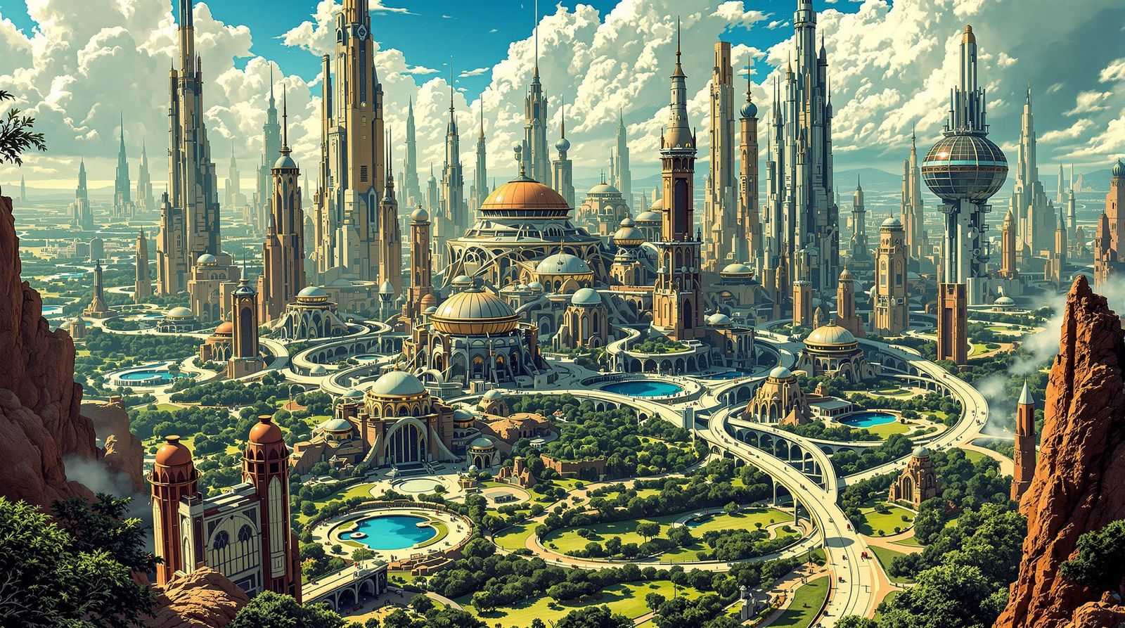 Futuristic Cityscape in Comic Book Fantasy Art Style