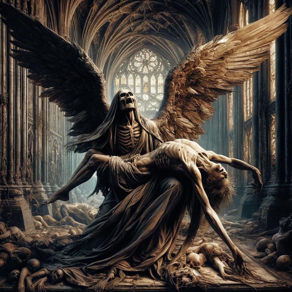 Fallen Angel in Gothic Cathedral: Dark Fantasy Art