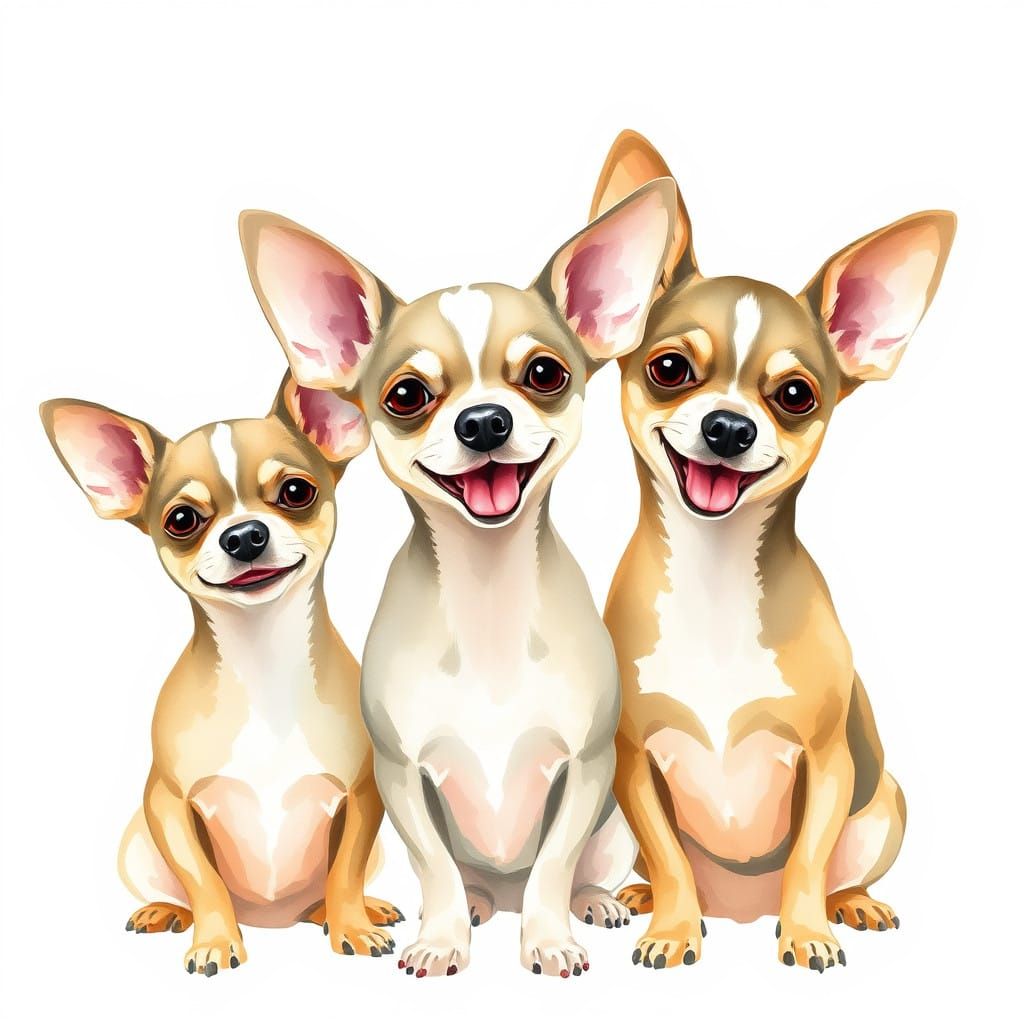 Joyful Chihuahuas in Vibrant Watercolor