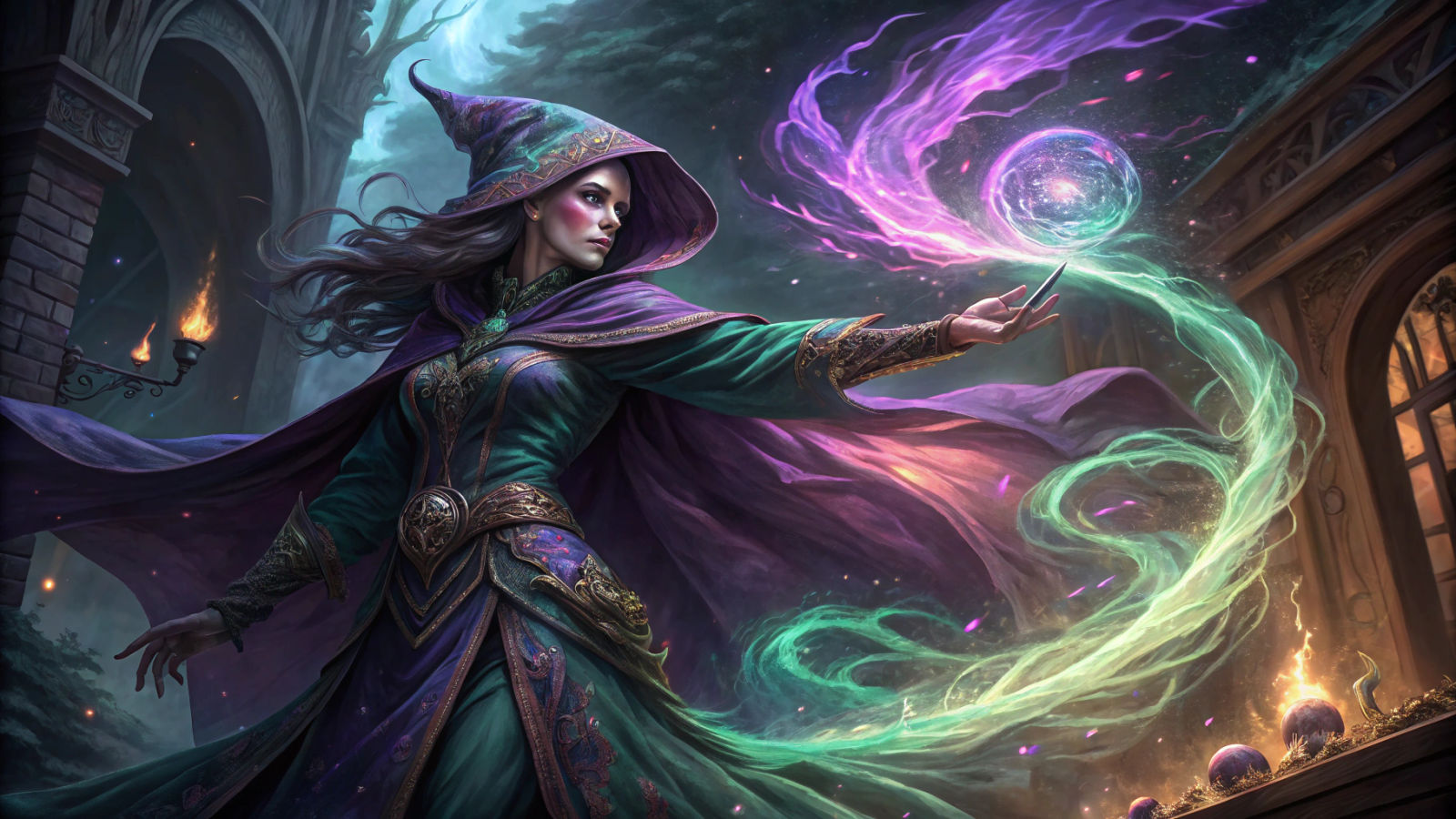 Evil Sorceress Casting Arcane Magic in Dark Fantasy Style