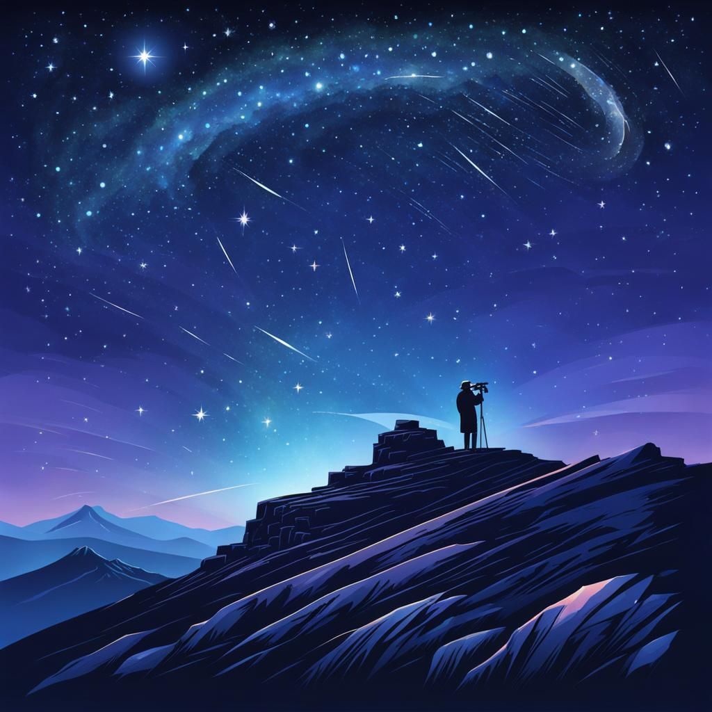 Old man with telescope watching the stars. I