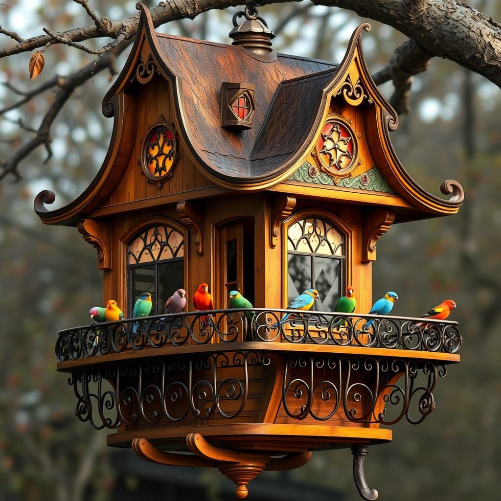 Steampunk Victorian Birdhouse with Art-Nouveau Details