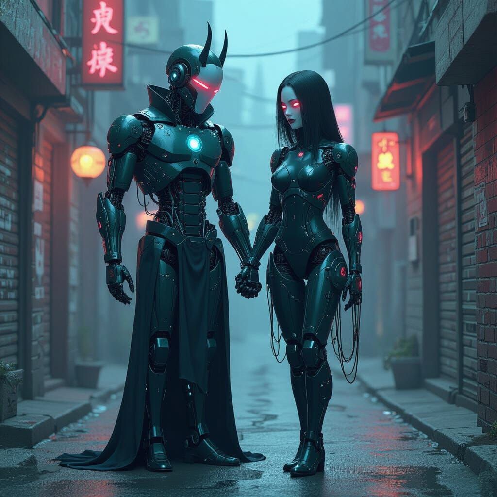 Cybernetic Deities in Gothic Cyberpunk Style