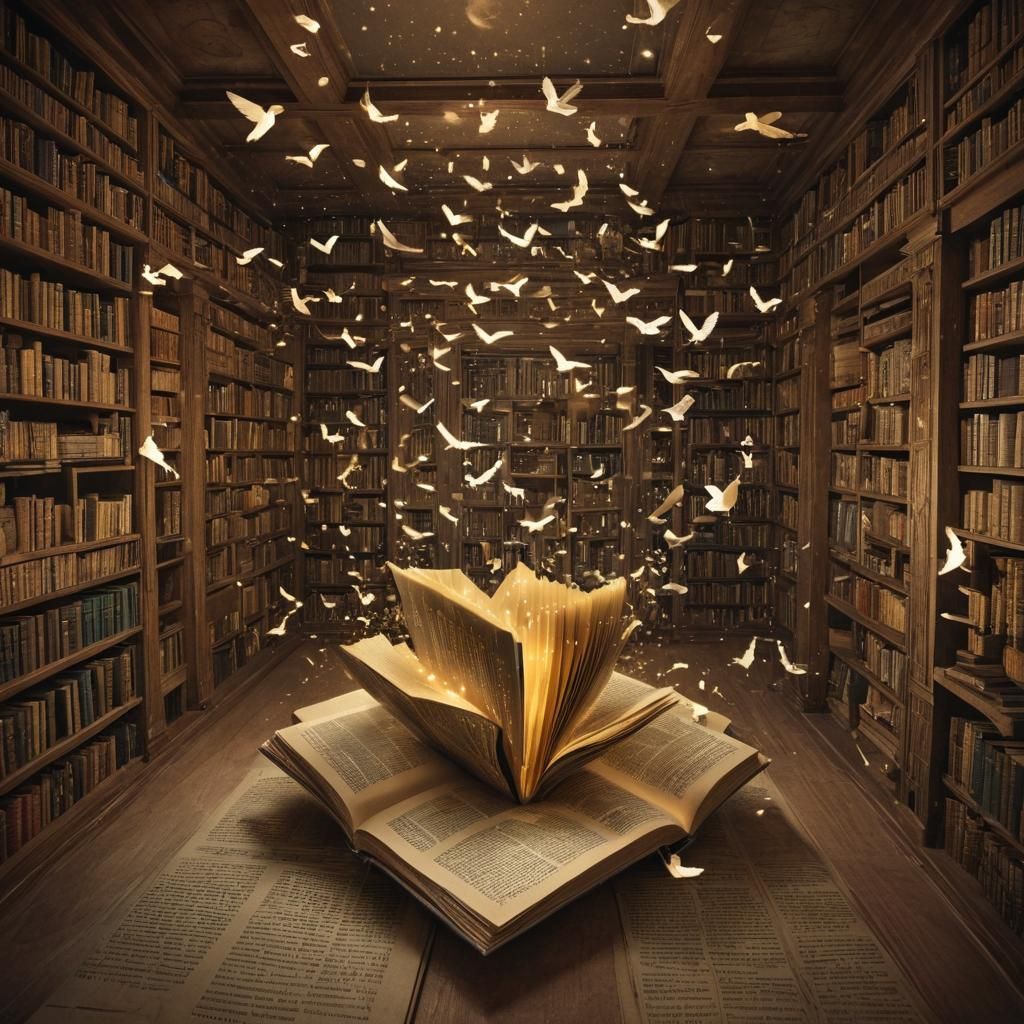 Surreal Book Art in Mystical Library Setting