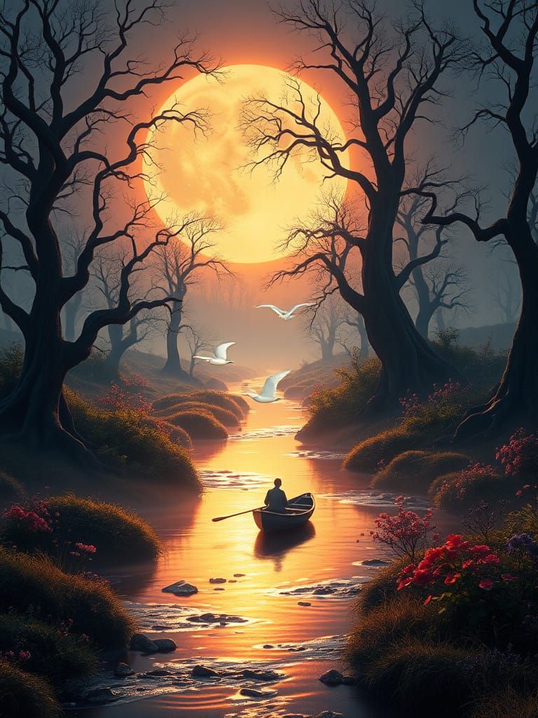 Moonlit Serenity in a Vibrant Landscape