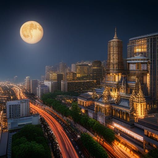 Bangkok Thailand Under a Magical Moon