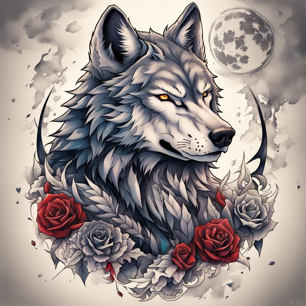 Anime Style Wolf Tattoo Design