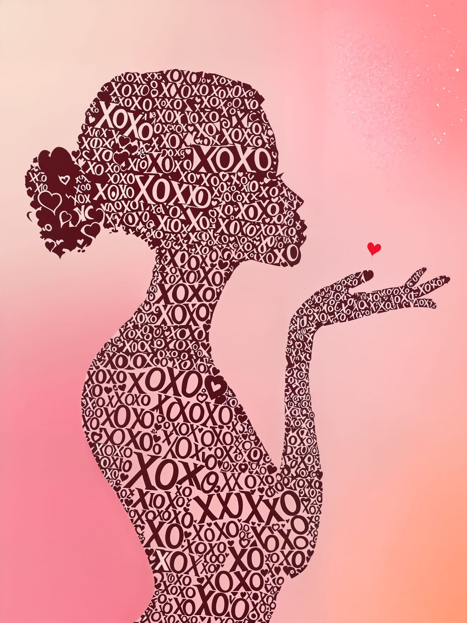 Romantic Silhouette of Beautiful Woman in XOXO Letters