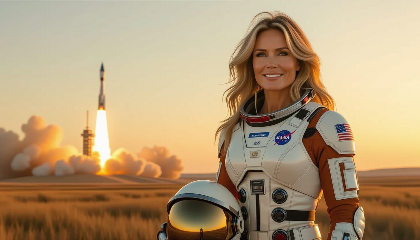 Astronaut in Spacesuit on Steppe at Dawn