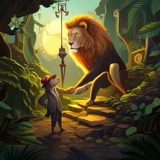 Steampunk Monkey Meets Lion in Jungle Square