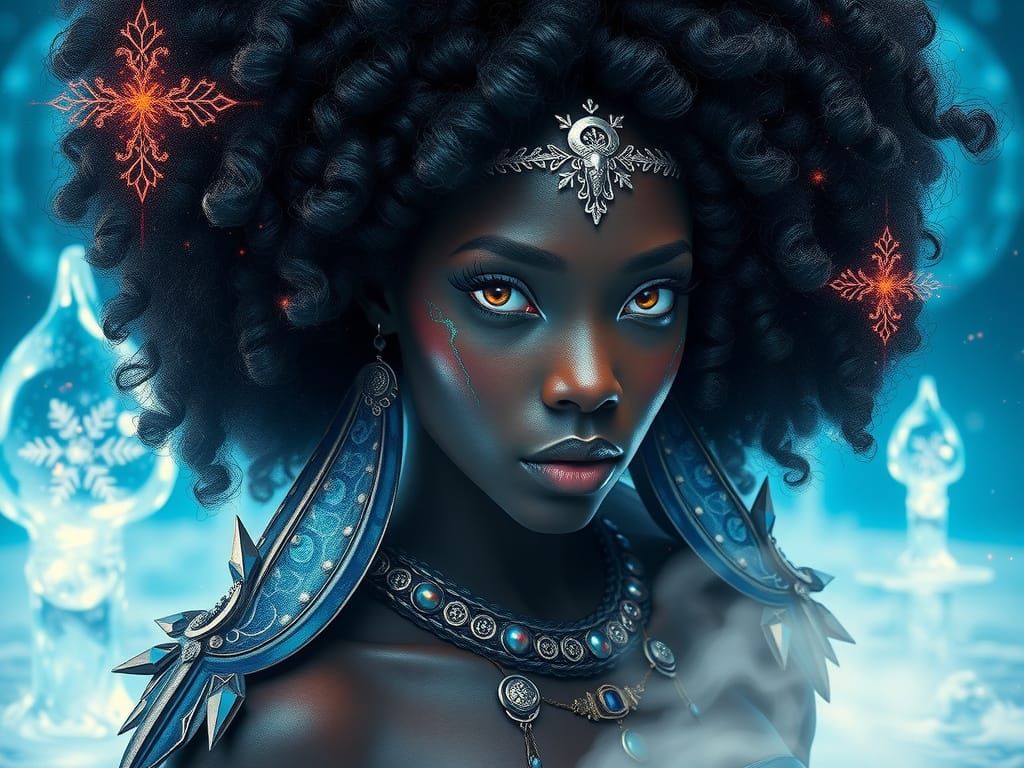 African Goddess in Arctic Wonderland, Surreal Art