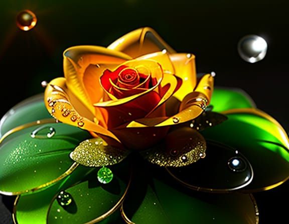 Glass Rose with Amber and Jade Petals