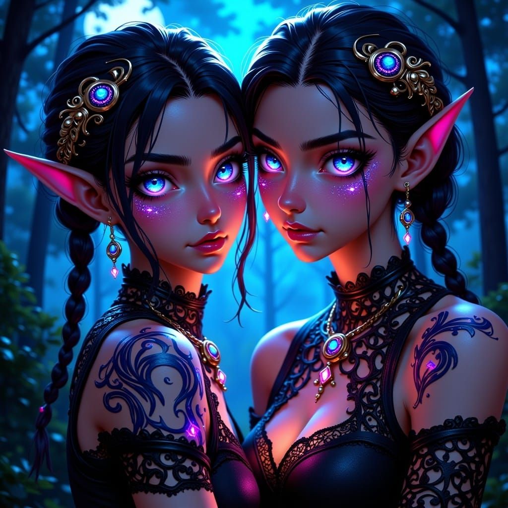 Pixie Sisters with Bioluminescent Tattoos