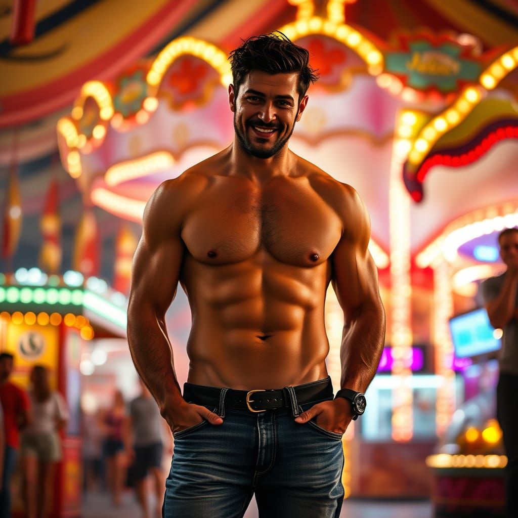Dashing Carnival Heartthrob in Vibrant Nighttime Setting