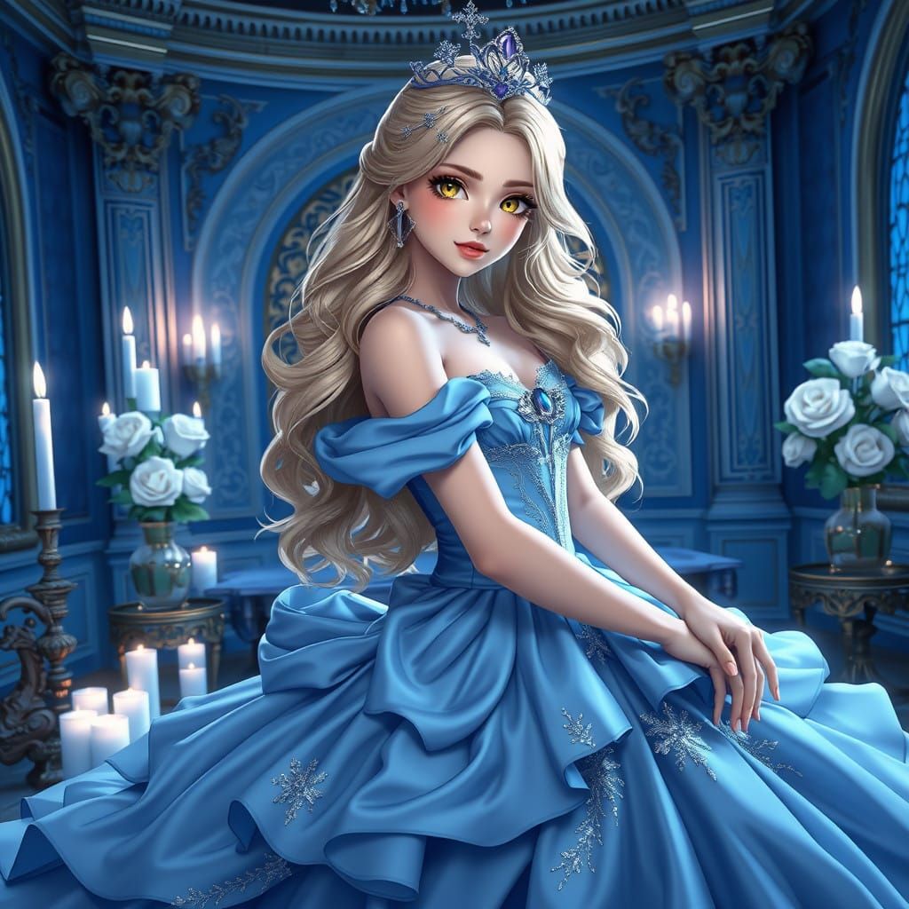 Elegant Blue Princess in Lavish Castle
