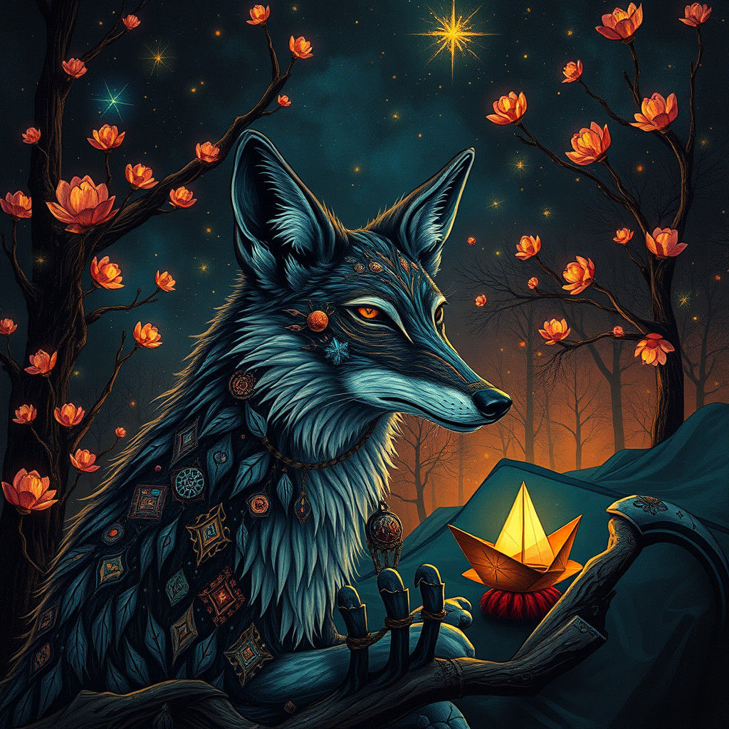 Coyote Christmas in a Psychedelic Klimt Style