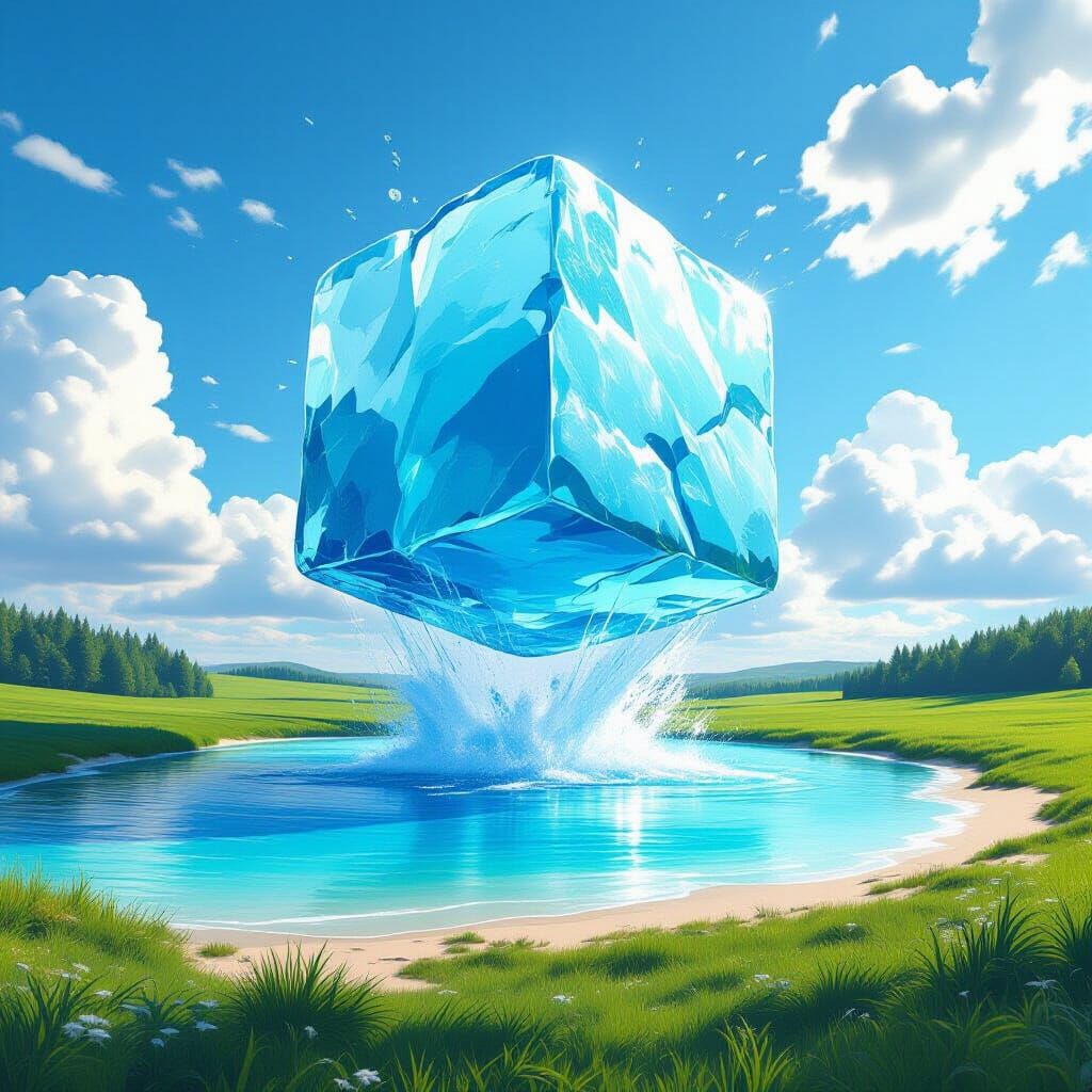 Giant Ice Cube About to Crash into Pond