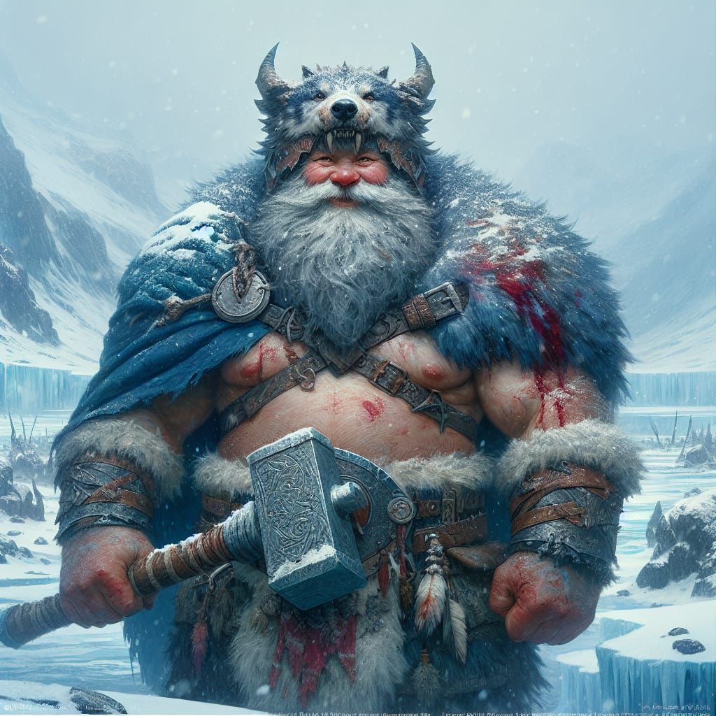 Stout Mountain Dwarf Barbarian in Snowy Tundra
