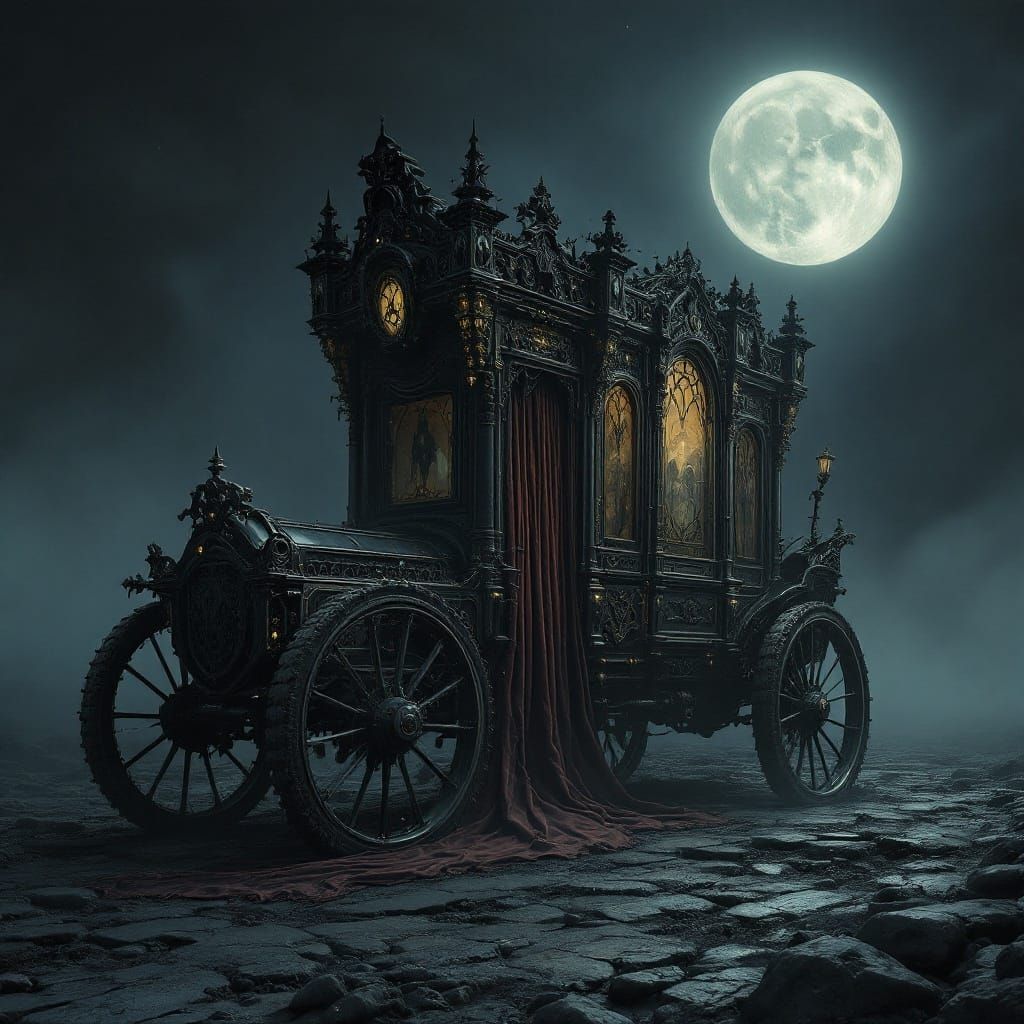 Majestic Victorian Hearse in Dark, Mystical Realism