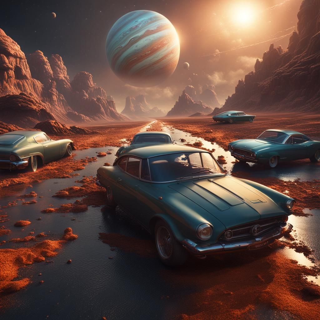 Jupiter Road with Cars: A Detailed Matte Painting