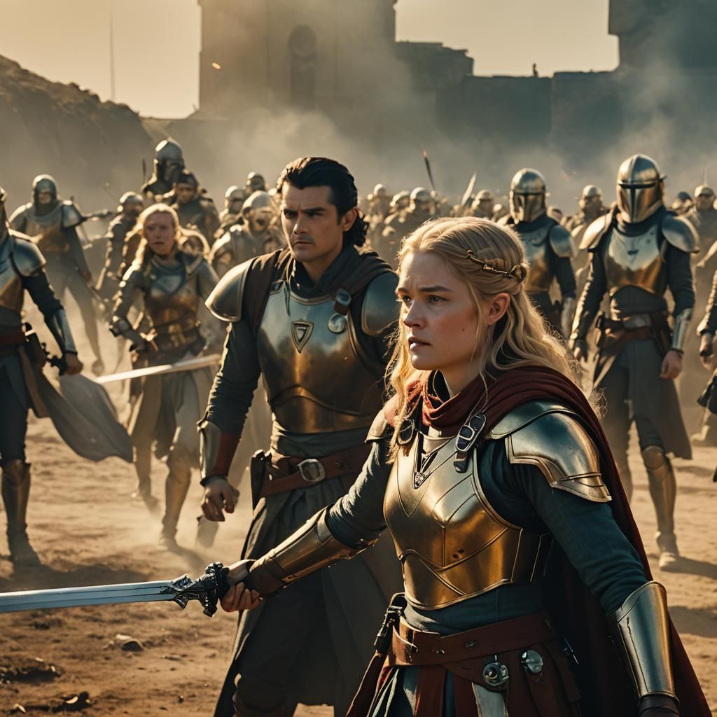 Epic Film Still: Eowyn, Legolas, Rey, and Poe