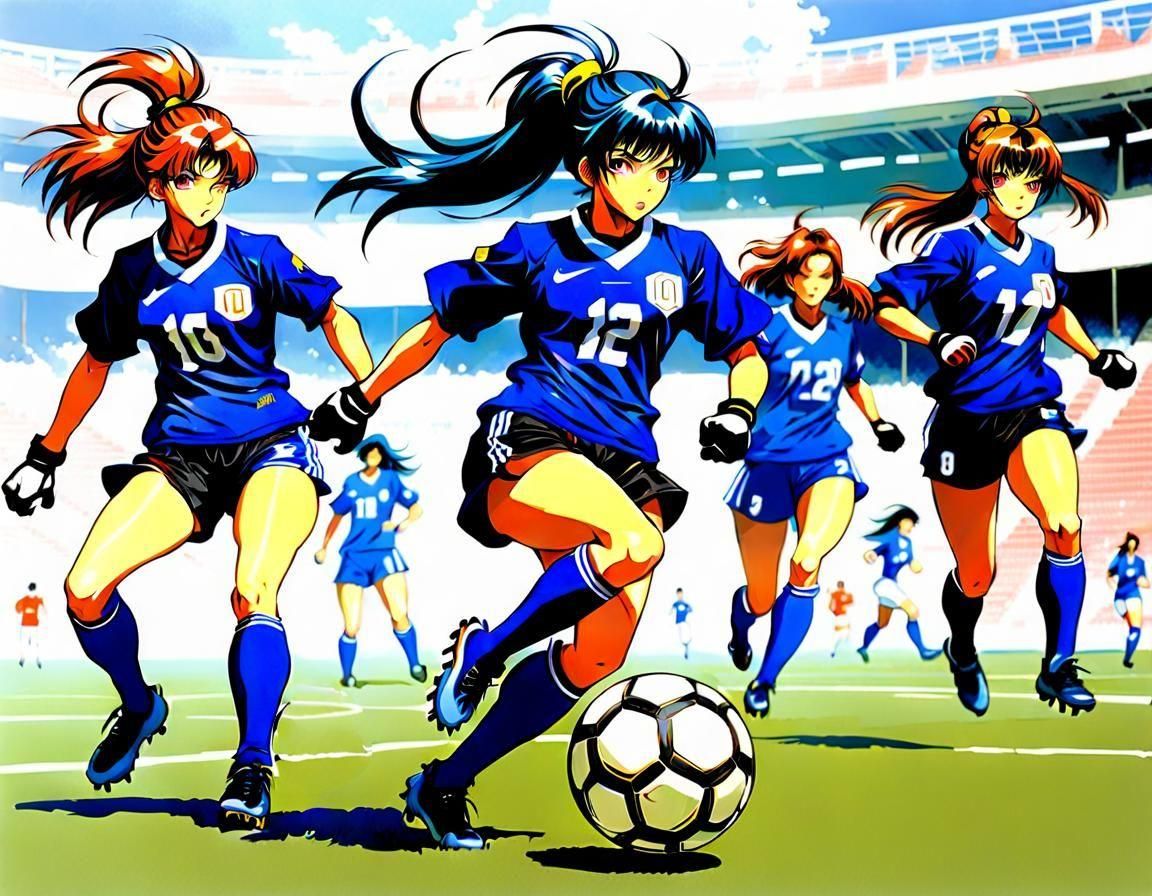 Teenage Girls Play Soccer in Manga Style