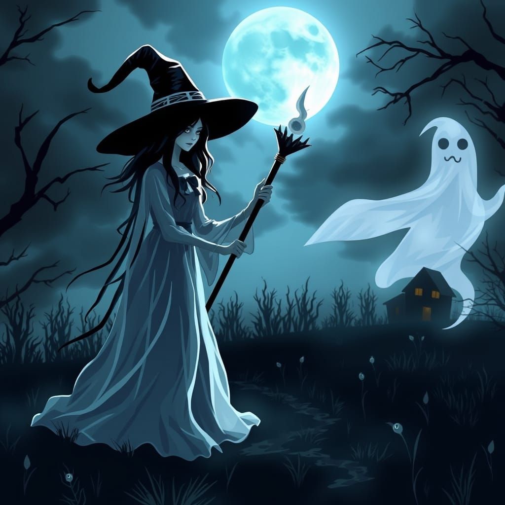 Spooky Witches and Ghosts Haunting a Mystical Realm