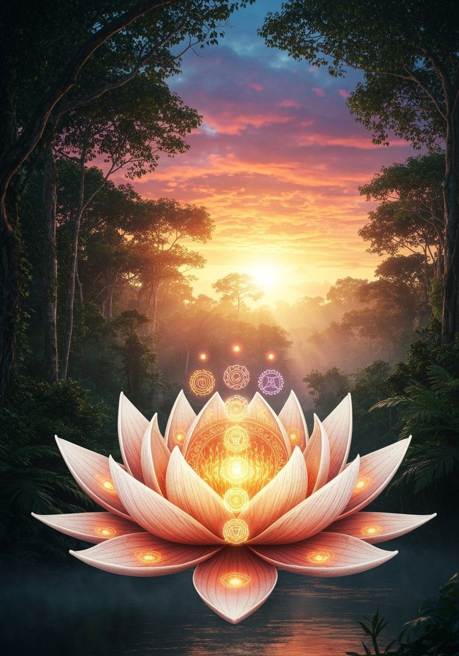 Luminous Lotus Mandala in Amazon Sunrise