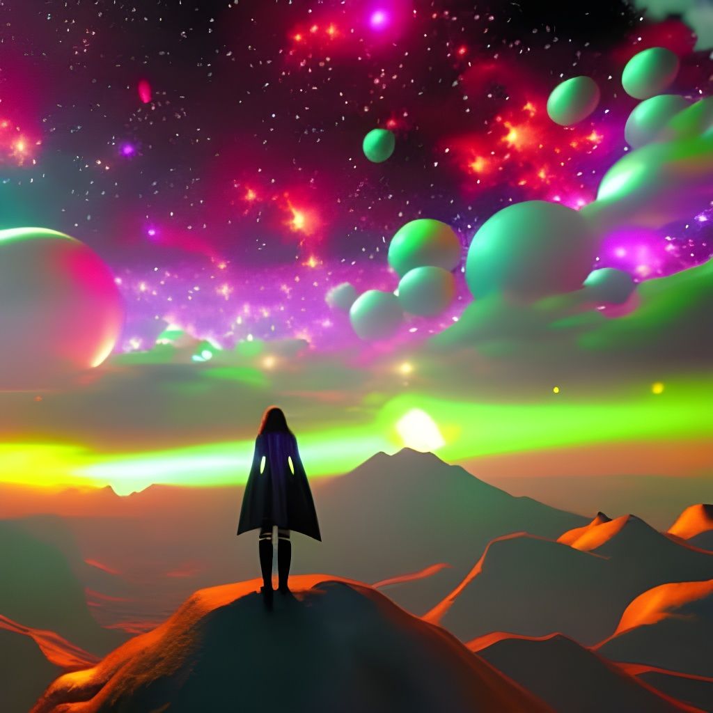Surreal Alien Portrait Amidst Glowing Planets