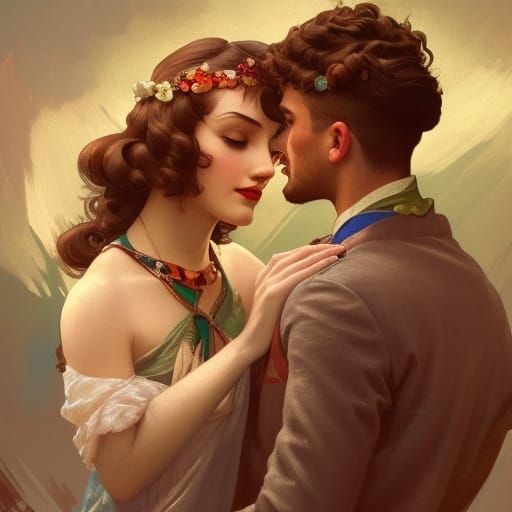 Bohemian Romance: Lovers in Art Nouveau Style