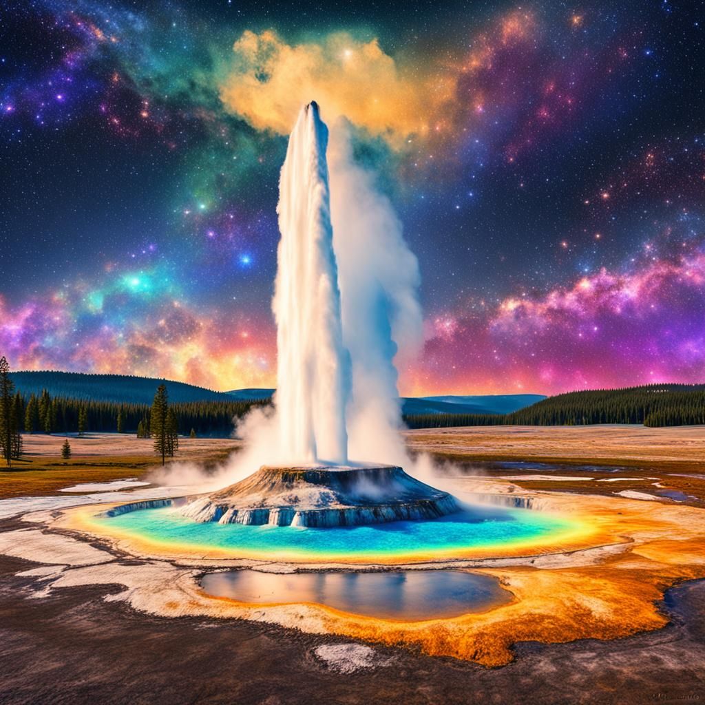 Old Faithful Geyser: Holographic Astral Illustration