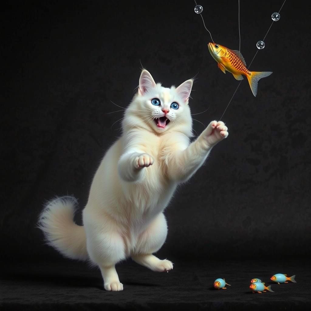 Angora Cat's Mid-Air Leap: A Studio Portrait