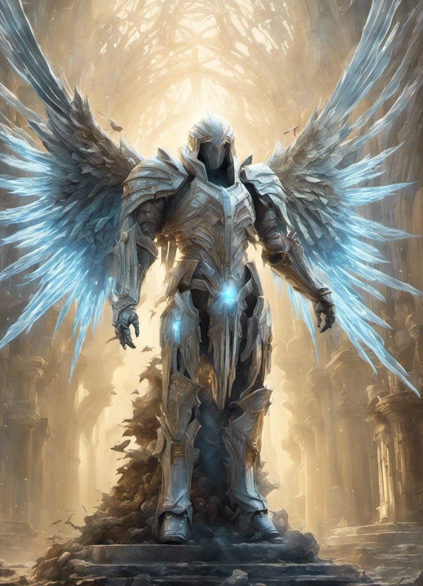 Archangel Tyrael in Sapphire Armor, 3D Render