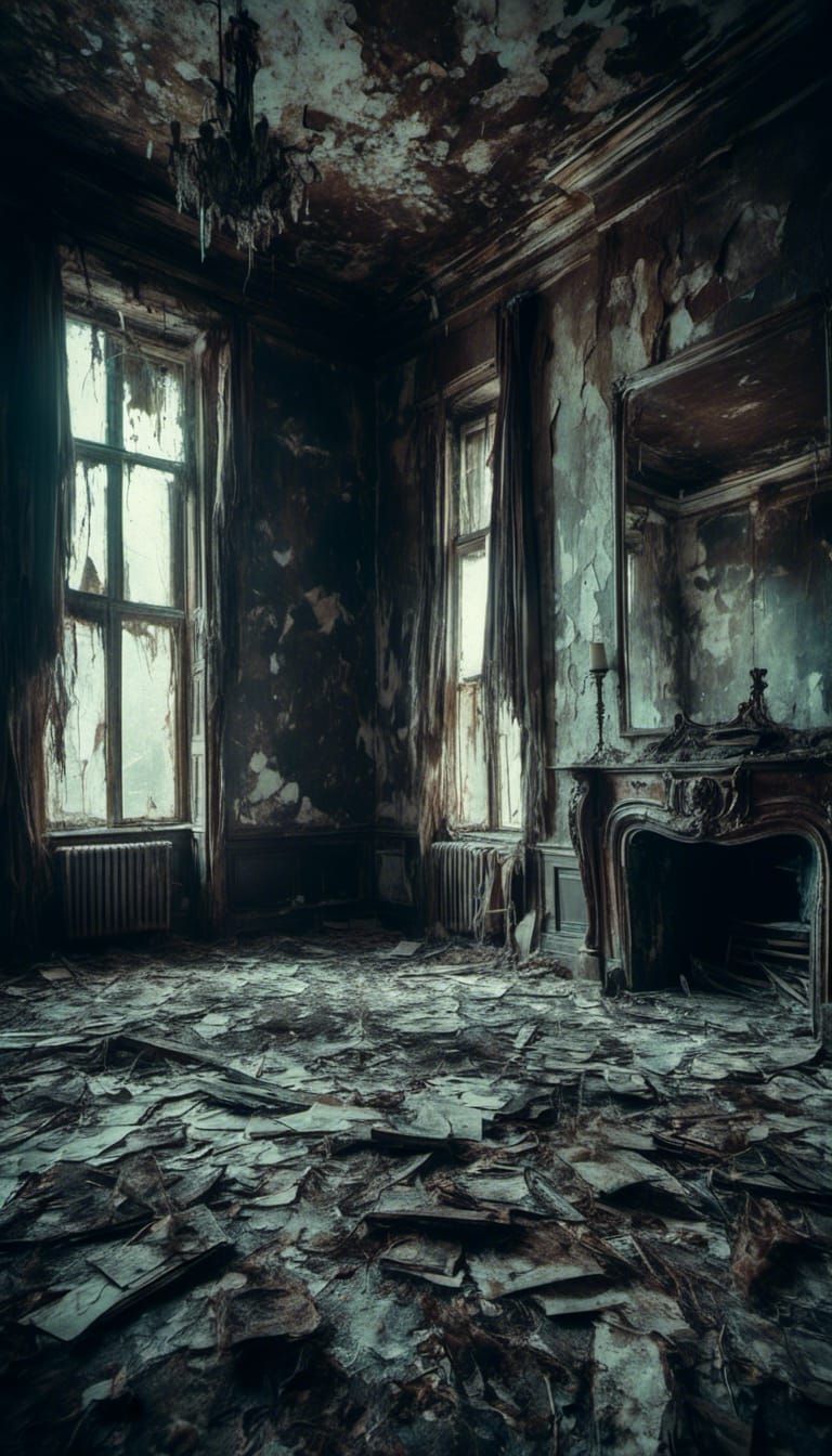 Macabre Hotel Scene with Ghosts