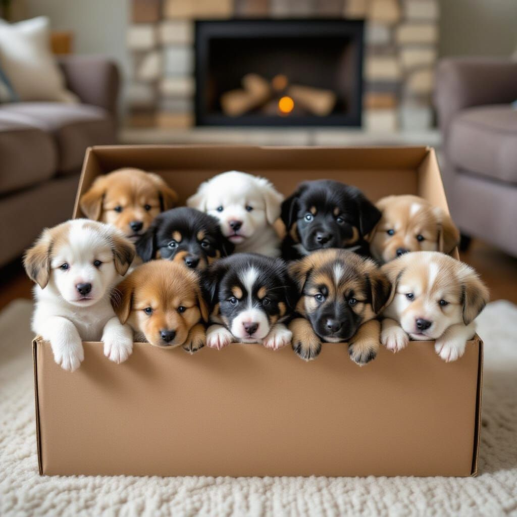 Playful Puppies Escape Cardboard Box