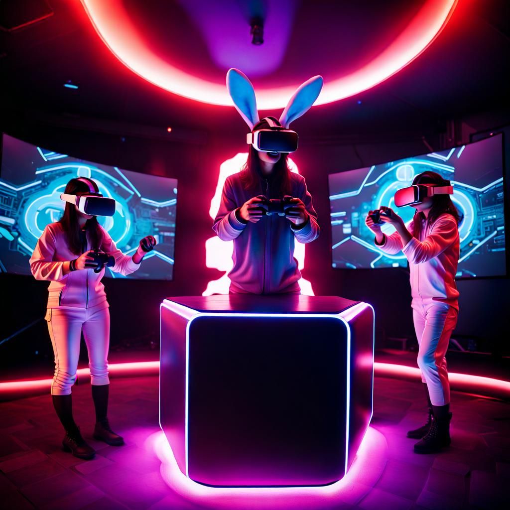 Gamers in Rabbit Costumes Play VR on Giant PC