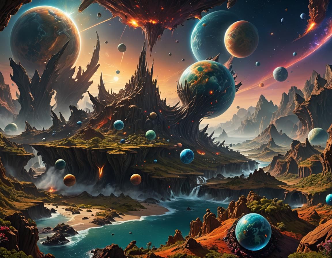 Alien Planet Terraforming: Oceanic Beauty in Oil Painting