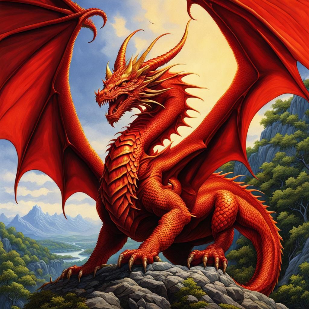 Fiery Red Dragon in Anime Fantasy Style