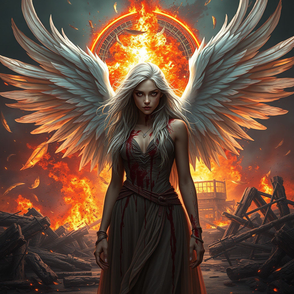 Fiery Angel of Vengeance in Dark Fantasy Style