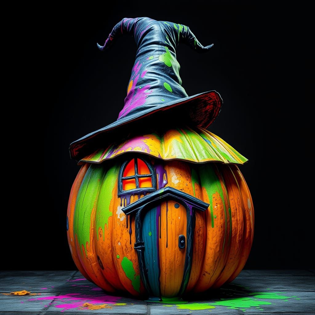 Halloween Pumpkin Witch House in Graffiti Art Style